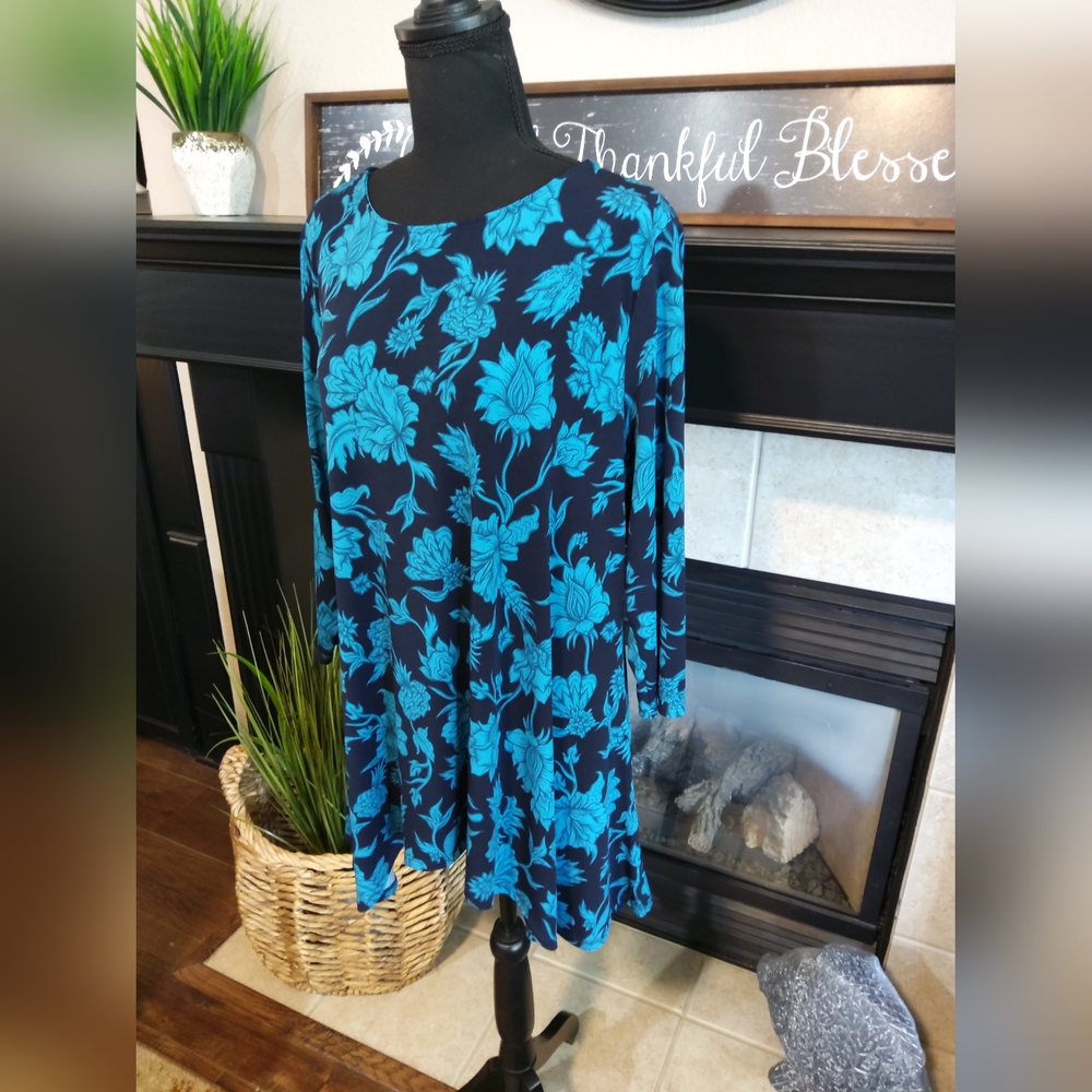 JM Collection Teal Floral Women's Tunic - Picture 4 of 9